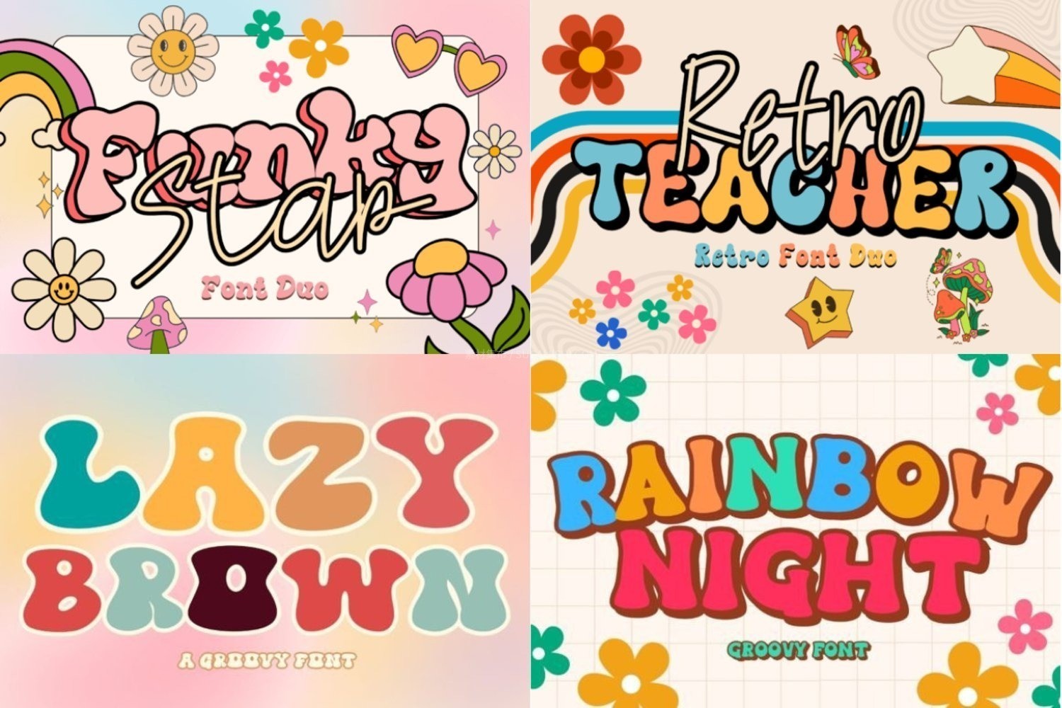 44款可爱迷幻复古英文艺术字体合集